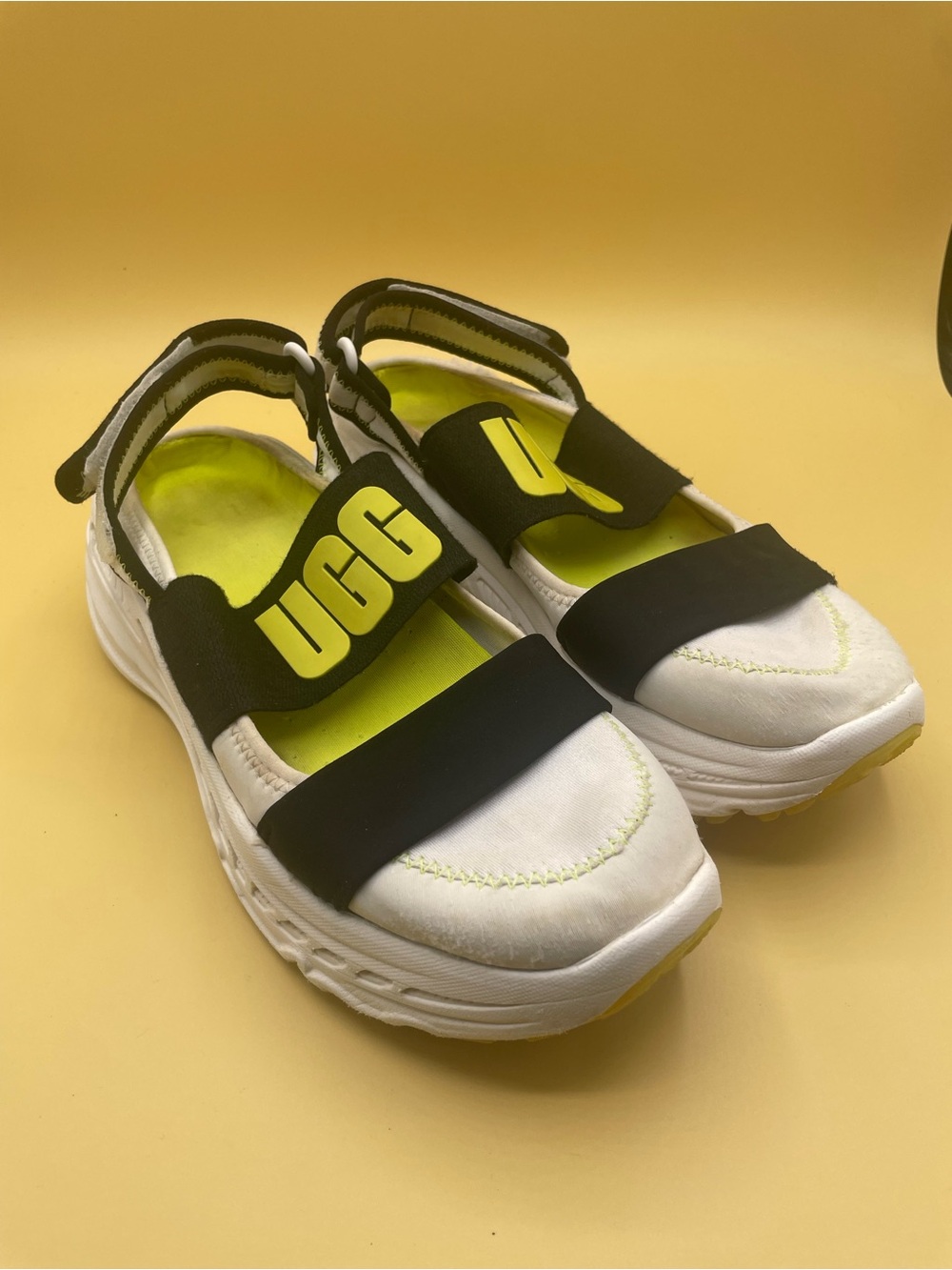 UGG White and Neon Yellow Sport Sandals